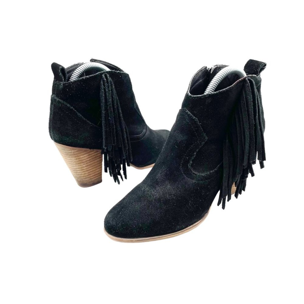Steve Madden Cian Black Leather Western Fringe Ankle Boots Women's Size 7.5M